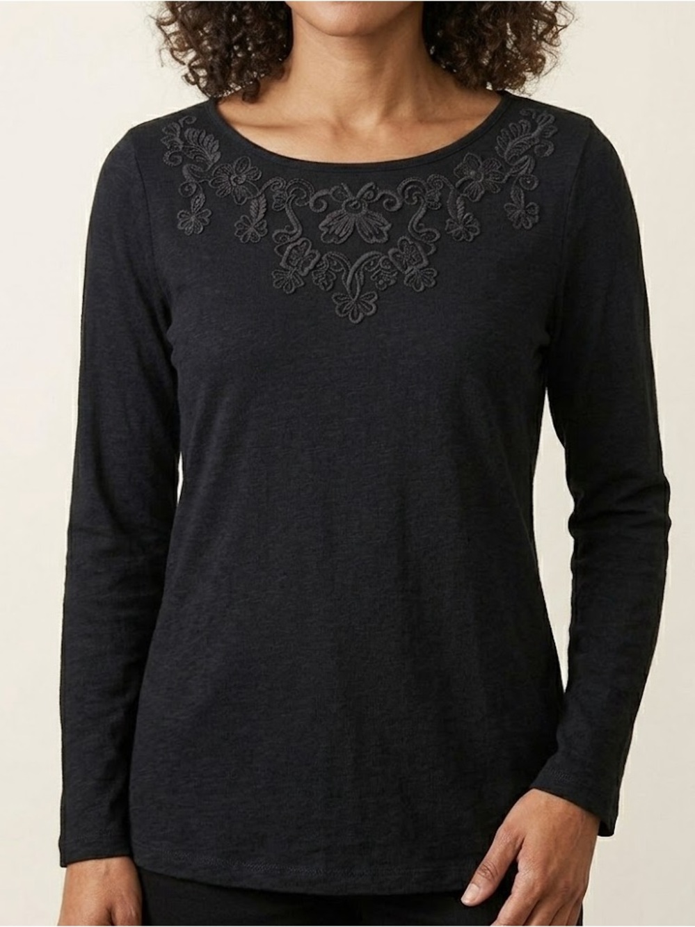 J. Jill Black Embroidered Cotton XL Long Sleeve Tunic Office Capsule Wardrobe